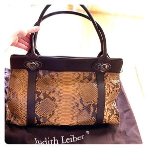 JUDITH LEIBER BAG SNAKESKIN AND BROWN LEATHER